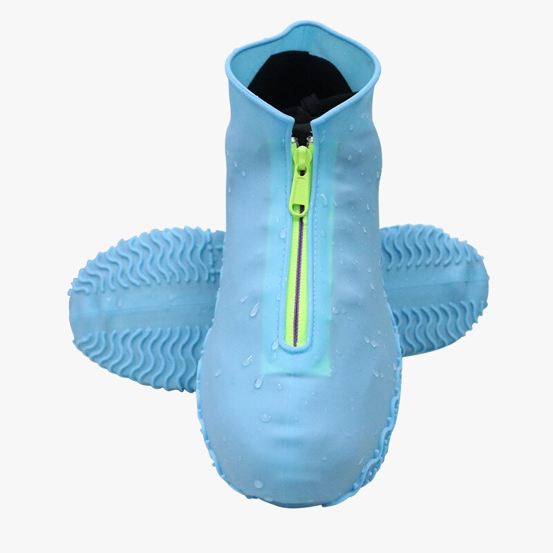 Waterdichte Rits Siliconen Schoen Cover Regen Laarzen Unisex Outdoor Solid Antislip Antislip Slijtvaste herbruikbare Shoe Cover: Blue green zipper / S