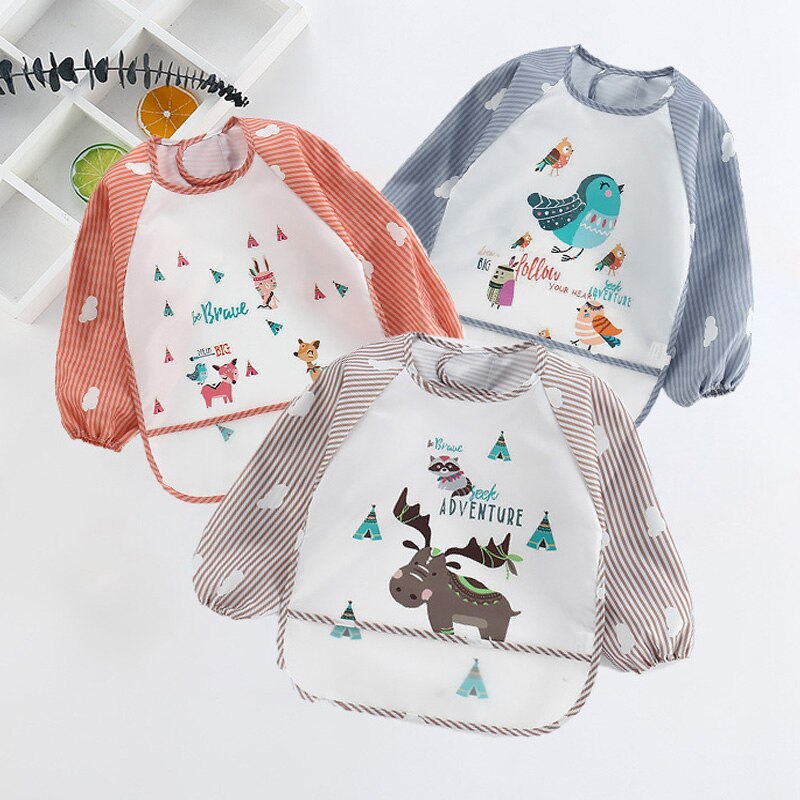 Desenhos animados babadores do bebê à prova dwaterproof água manga longa material de alimentação do bebê crianças bebê menina menino bibs comer desenho avental arroto pano baberos