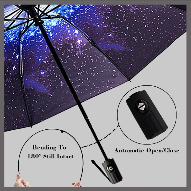 Galaxy Star Sky Women Folding Umbrella Small Five Folding Black Mini Pocket Parasol Wind Resistant Portable Sun Rainy Umbrellas