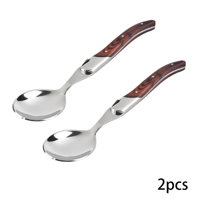 Laguiole middagssked stor matsked träskaft soppa ris servera skedar rostfritt stål träbestick 22cm 8.7 tum 2/4/6 st: 2 st