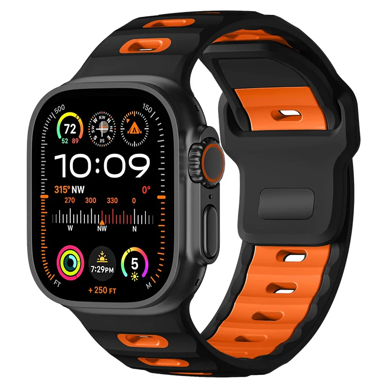 Bracelet en Silicone pour Bracelet de montre Apple 44mm 45mm 41mm 40mm 49mm 42mm 38mm, Bracelet Correa iWatch série Ultra 2 SE 10 9 8 7 6 5 4 3: White black / 22mm