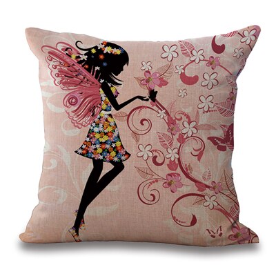 Square 18" Cotton Linen Decorative Cushions Flower Fairy Bike Butterfly Throw Pillows Sofa Home Decor No Inner: 6
