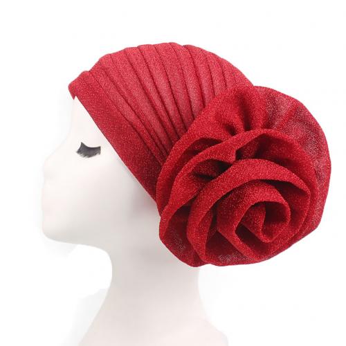 Muslim Hat Big Flower Glitter Turban Hat Muslim Indian Cap Women Head Wrap Headwear Solid Color Women's Hat Breathable: Red