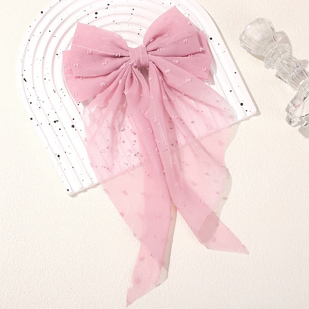Clips de satén flotantes con lazo grande y largo para niña, Clip para el pelo para la cabeza trasera, rojo Internet con el mismo temperamento, accesorios elegantes para el cabello,: Castaño