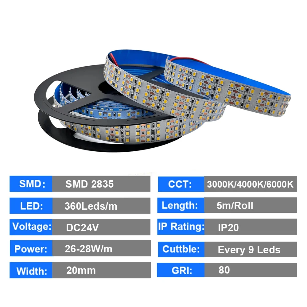 Super Heldere Led Strip verlichting 2835 360 Leds 480 Leds 240 Leds 12 V/24 V Flexibele Led Tape Lamp Bar IP67 Waterdicht 3000 K/4000 K/6000 K