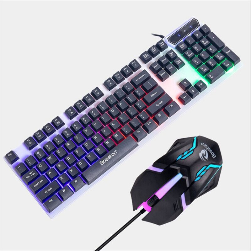 Luminous Keyboard and Mouse Set Gaming Mechanical Feel USB Wired LED Backlit Floating Keycap for Gamer Desktop Home Office