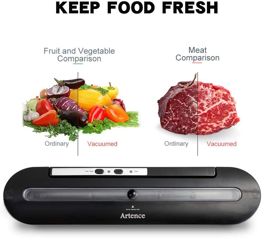 Máquina selladora al vacío Artence, selladora automática de alimentos para almacenamiento de alimentos con 10 Uds. Bolsas selladoras al vacío | compacto | Fácil de