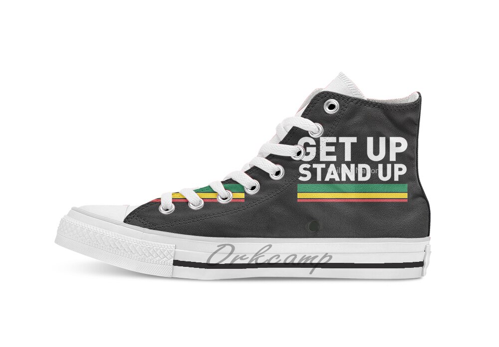 Levez-vous debout Reggae rasta vibrations respirant décontracté haut à lacets chaussures en toile baskets pour la directe: Black / 8.5