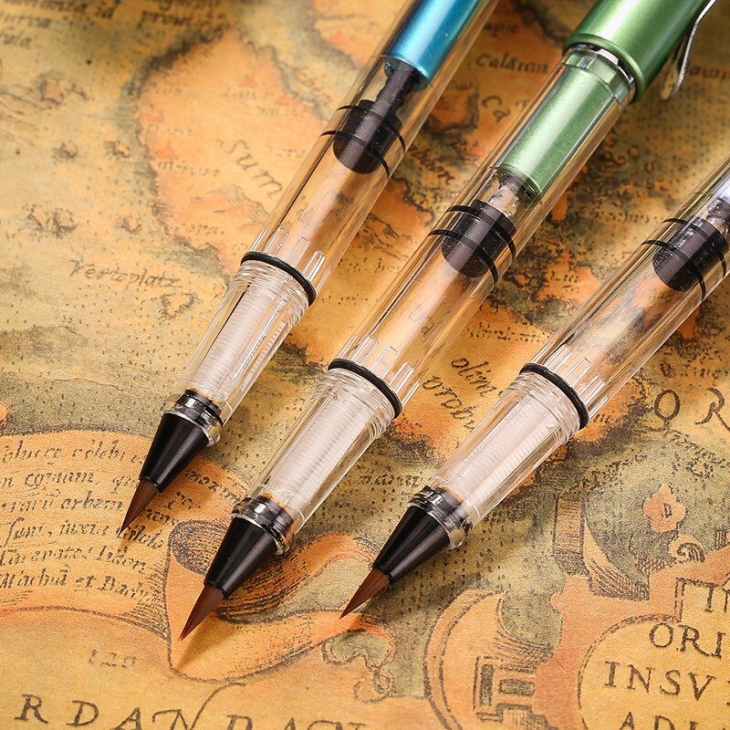 1pc Blue Metal Calligraphy Pen Soft Hair Watercolor Fountain Pen Writing Brush Painting Drawing Tools School Supplies Stationery