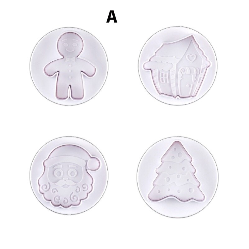 4 stuks kerst 3d koekjes taart zuiger uitsteker bakvorm koekjes stempel biscuit diy mal fondant taart decoratie gereedschap: 4 stuks per