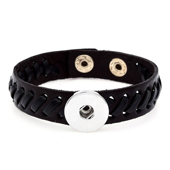 Mode SE0083 Charme Landelijke Stijl Beauty Hollow Leather Snap Armband Fit 18Mm Snap Knoppen Sieraden: Black Black