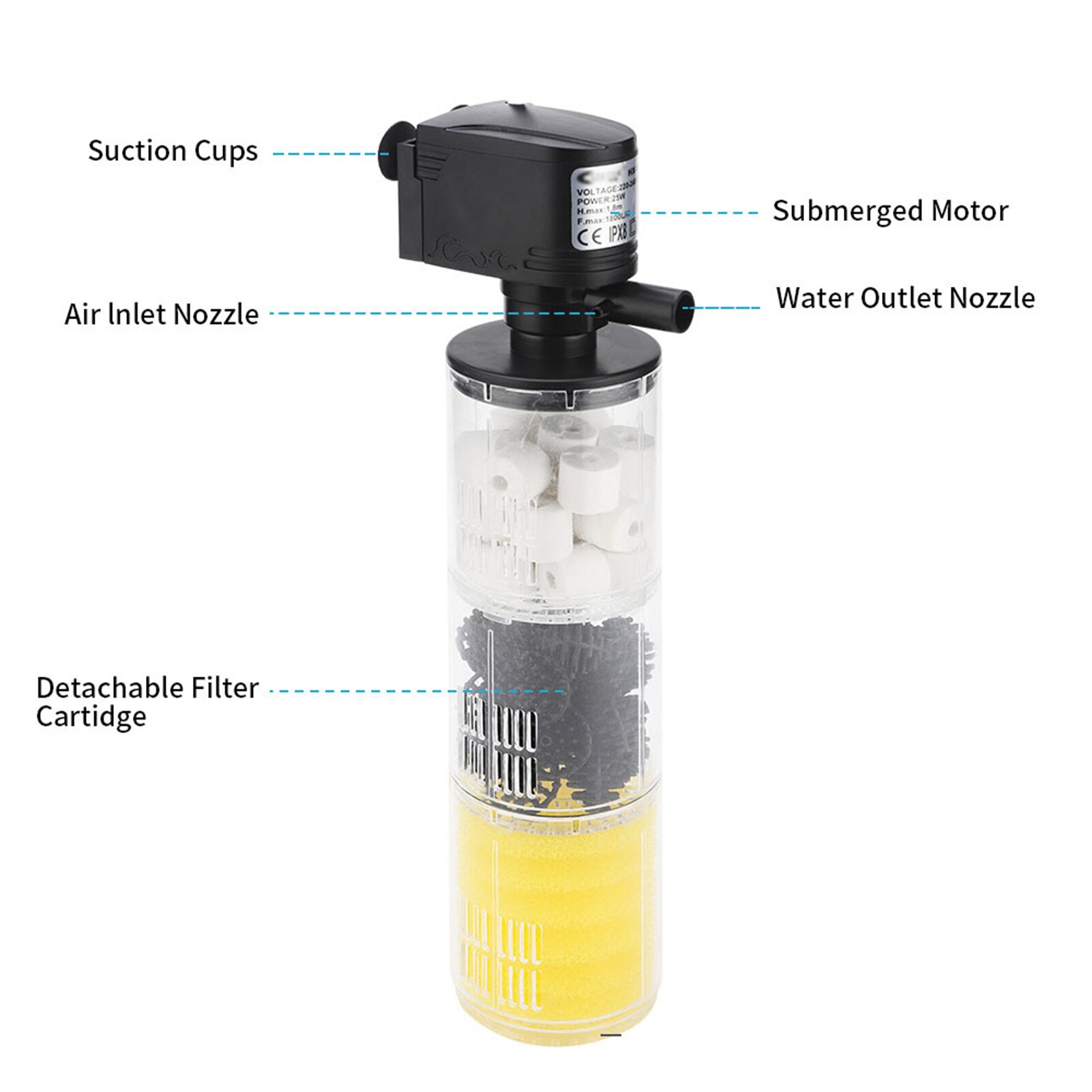 3-in-1 Aquarium Filter Pump Fish Tank Air Oxygen Internal Pump Filter Aeration Oxygen Pump Built-in Water Circulation Device