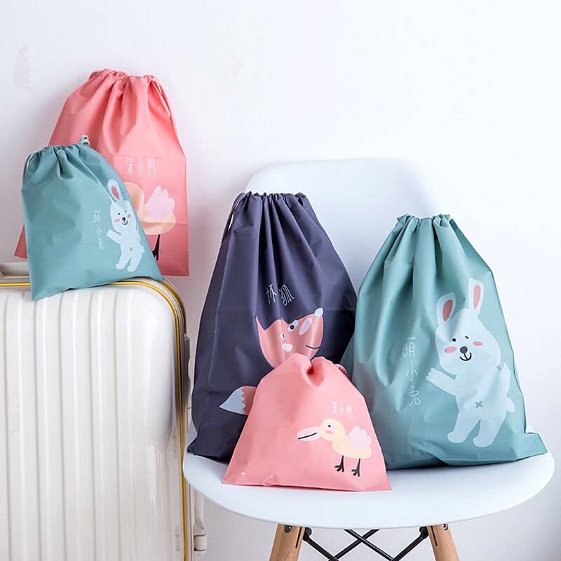 Portable Waterproof Lovely Cartoon Travel Pouch Underwear Shoes Storage Bag Travel Organizer Clothes Packing Drawstring Bag