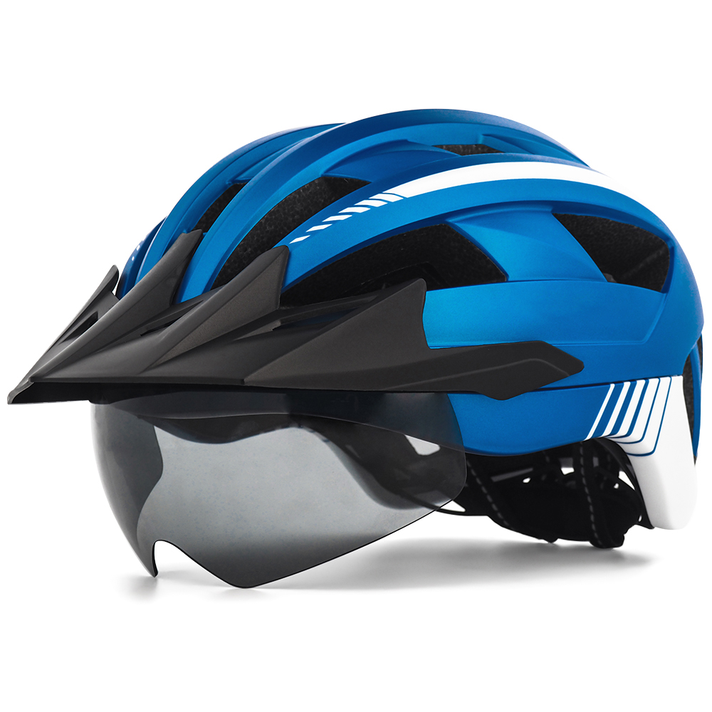 MTB Cycling Helmet XC Off-road Road Mountain Bike Bicycle Helmets With Sun Visor and Goggles for Men women Cycling sports helmet: Blue