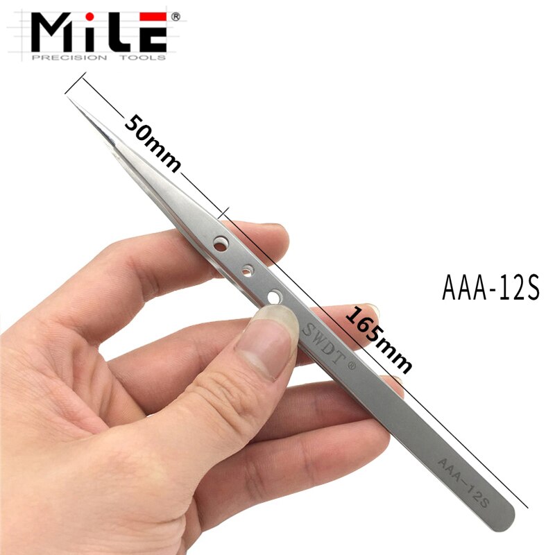 Mile ultra precisão pinças anti-estática ponta afiada de aço inoxidável picking alicates pinça ferramenta de reparo do telefone móvel mão: AAA-12S