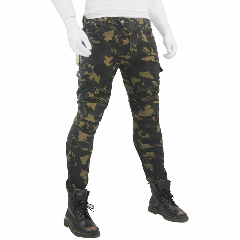 Motocykl UBS06 dżinsy moro wypoczynek motocyklowe męskie terenowe spodnie jeździeckie z ochroną sprzętu ochraniacze na kolana: L