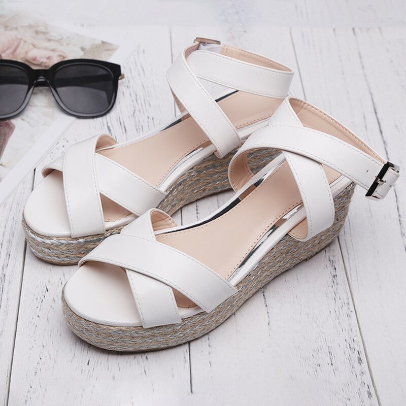 2025 Big Size 43 Zomer Bohemian Espadrilles Sandalen Vrouwen Enkelband Gladiator Sandalen 6 Cm Wiggen Hakken Platform Schoenen vrouw main image 0