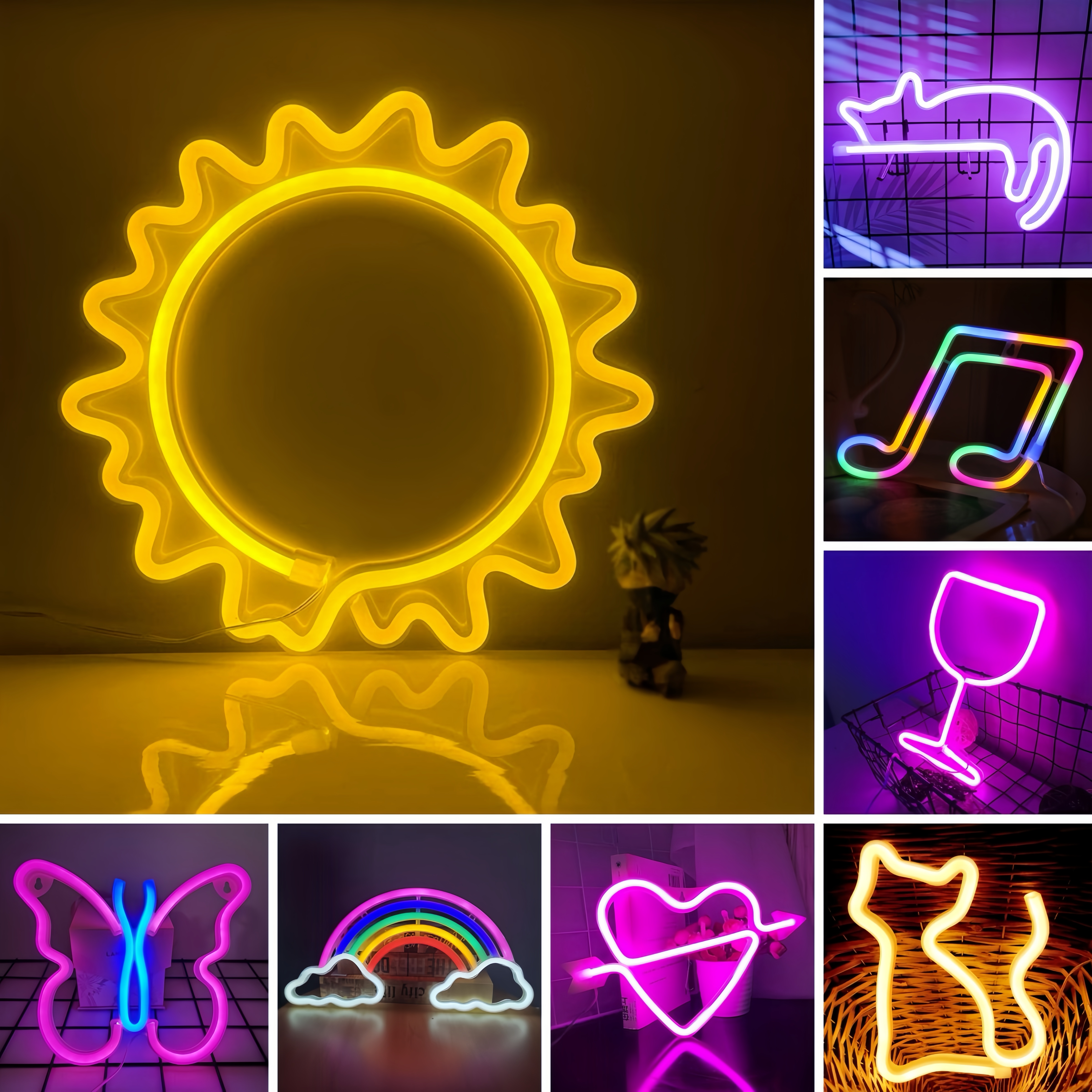 Luz de neón decorativa LED multifuncional para dormitorio, atmósfera del hogar, luz decorativa de primavera y verano, luz de estilo para fiestas navideñas, luz nocturna para habitación de niños, USB o con batería