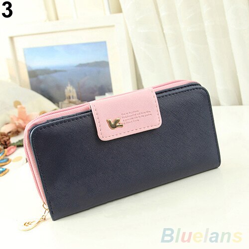 Cartera de cuero para mujer, bolso largo con tarjetero para teléfono, bolso de mano para mujer, carteras y monederos portafoglio donna, monedero para mujer: Dark Blue