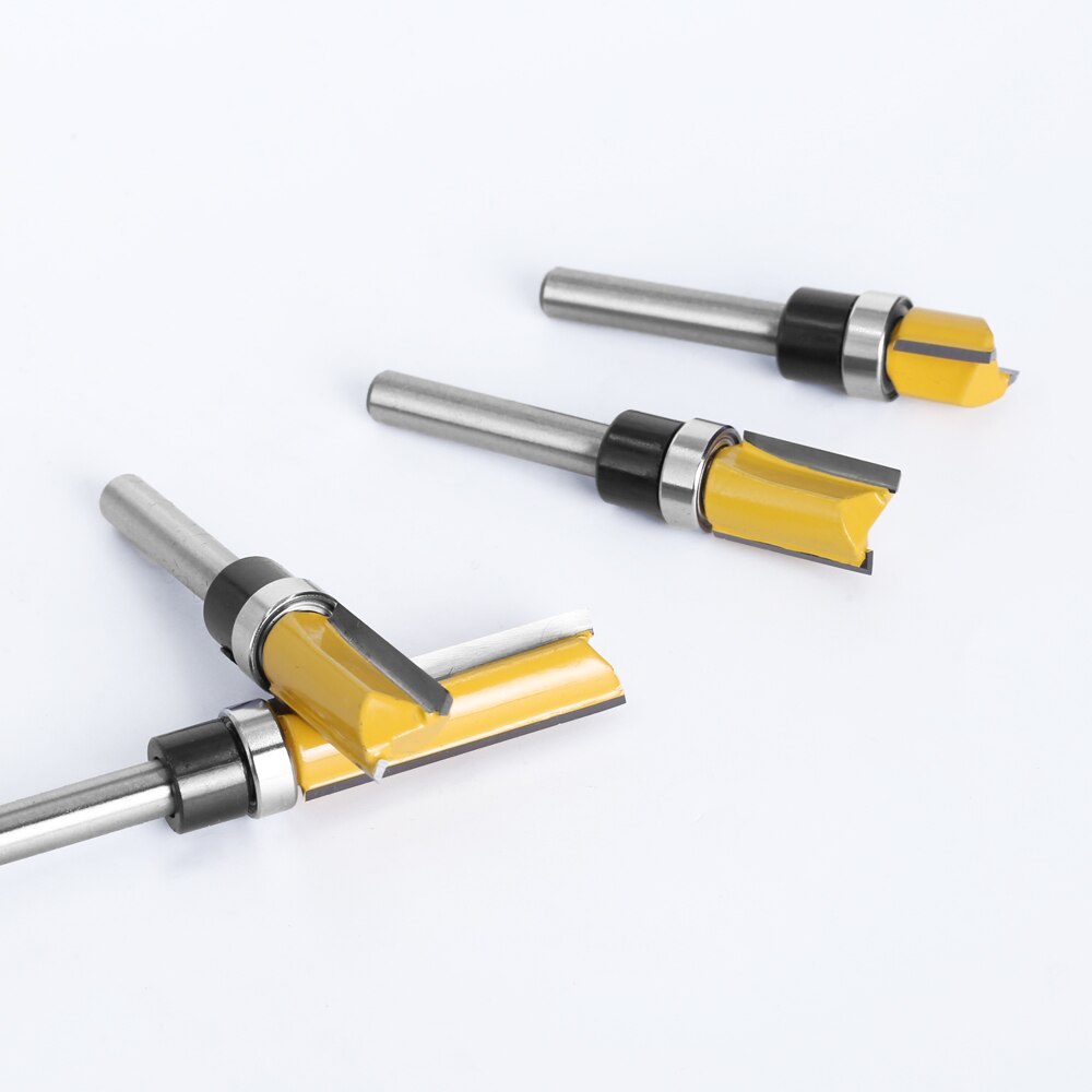 3pcs 1/4'' Flush Trim Router Bit Pattern Bit Top &amp; Bottom Bearing 1/2" Blade Template Edge Wood Trimmer Cutter Carpenter MC01061