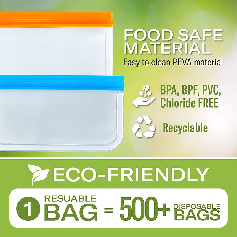 Reusable Food Container Bags Large Reusable Freezer Bags BPA Free, Leak Proof Plastic Gallon Bags For Fruit And Vegetable Snacks