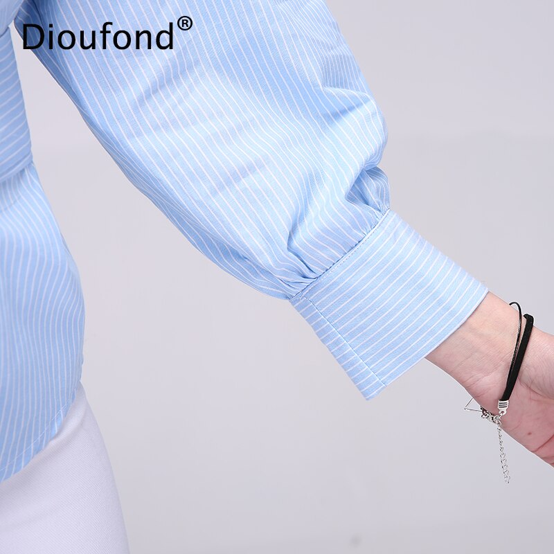 Dioufond Été Nouvelle Dame Coton Chemisier À Manches Longues Écharpes Femme Rayé Bleu Irrégulier Chemisier décontracté Streetwear haut pour femme