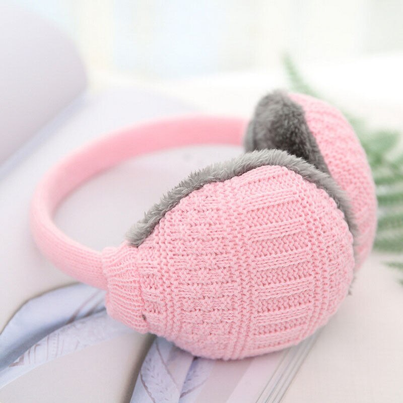 Sweet Girls Women Winter Solid Color Warm Knitted Plush Casual Earmuffs Ear Warmers Ear Muffs Earlap: Pink