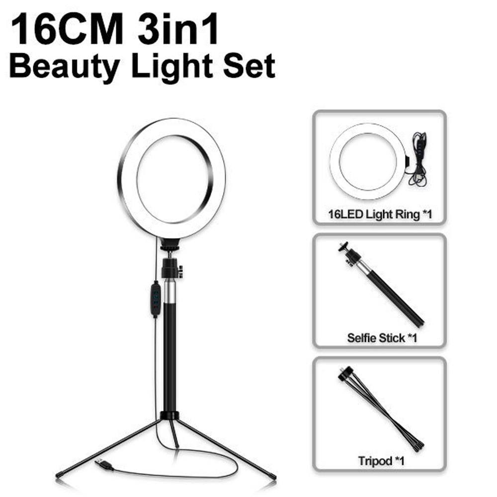 8 Inch Led Ring Licht Met Statief Usb Dimbare Ring Lamp Voor Tik Tok Video Make Selfie Ringlicht Voor smartphone Camera: 16cm add T22 Tripod
