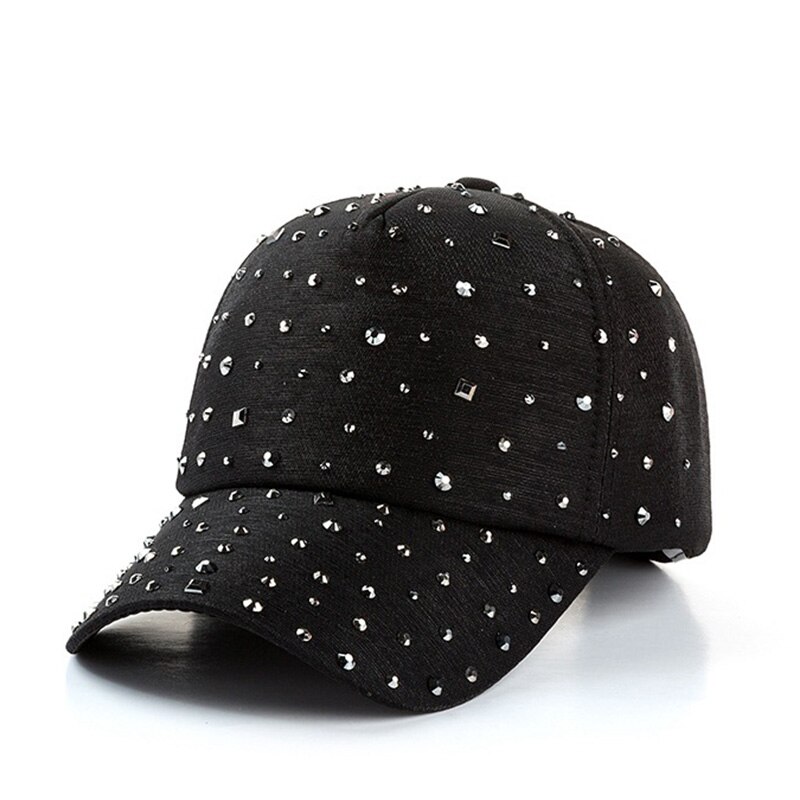 Fs trendiga rhinestone face kepsar för kvinnor vinter snapback hip hop svart vit baseball kepsar män ben truck hatt casquette: Svart basebollkeps