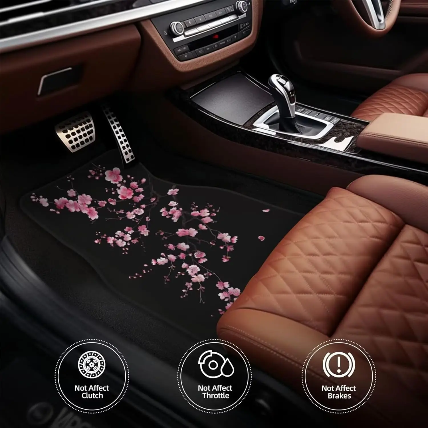 4 Uds alfombrillas de coche alfombras Rosa flor de cerezo Protector de suelo de coches para alfombra negro lindo Floral antideslizante alfombrillas traseras de coche