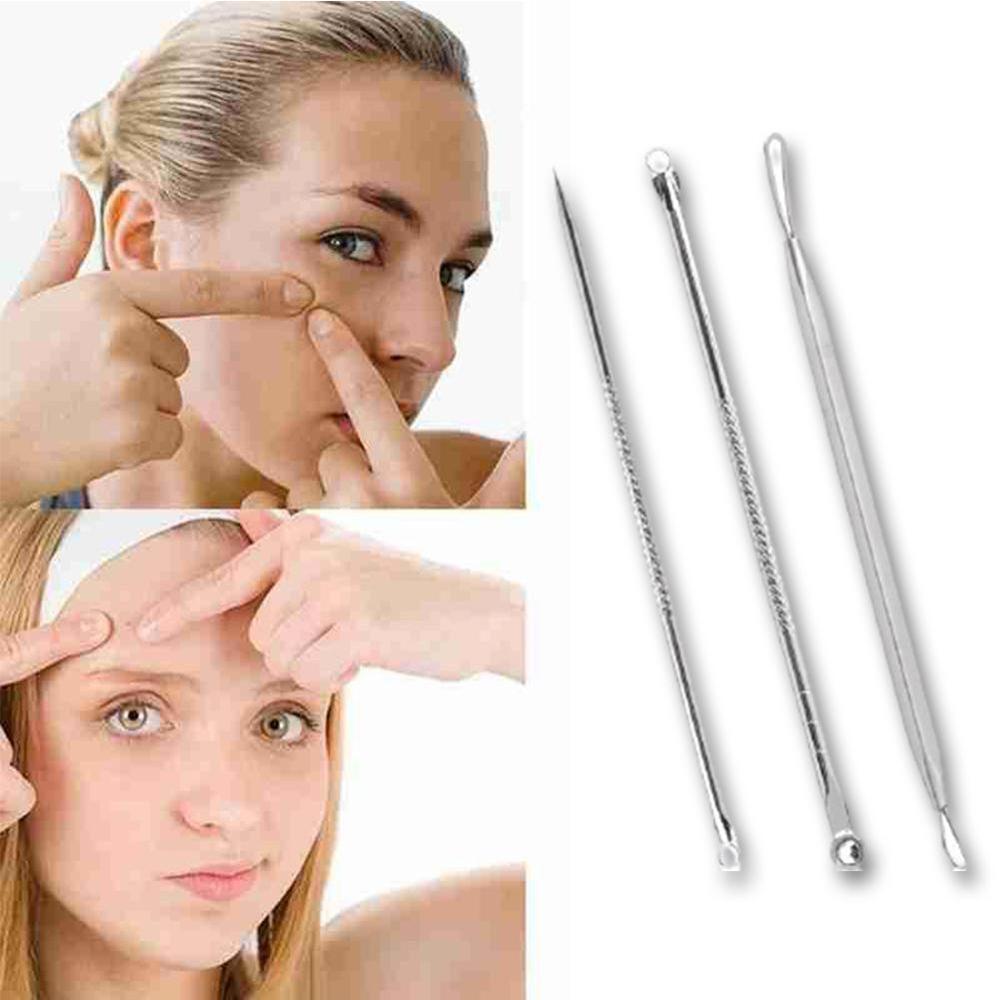 3 uds Blackhead granos, acné Remover herramienta cuchara para limpieza cuidado de la piel acné pinzas mancha Extractor de aguja