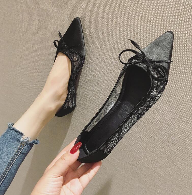 Zapatos planos de verano para mujer, zapatos transpirables de encaje de malla, zapatos planos de Ballet para mujer, cómodos zapatos náuticos de punta estrecha, zapatos planos para mujer: Black / 10