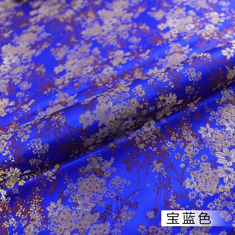 Brokade satin stof bredde 114cm smukke kjole stof materiale til fremstilling af cheongsam og kimono: Kongeblå