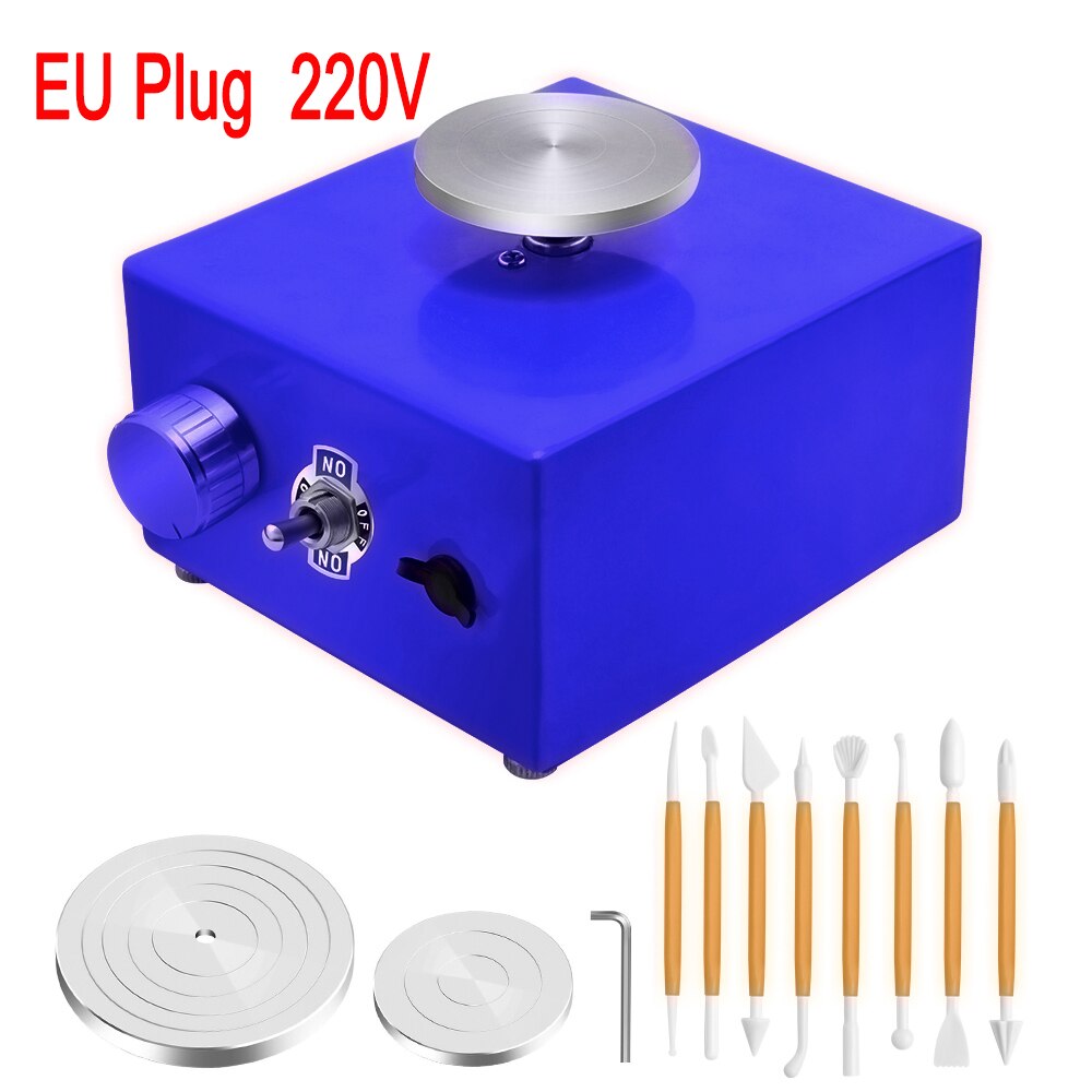 Elektrisk keramikhjul diy keramiske værktøjer mini elektrisk keramik maskine bruges til keramiske værker keramik kunstværk eu plug us plug: B eu-stik