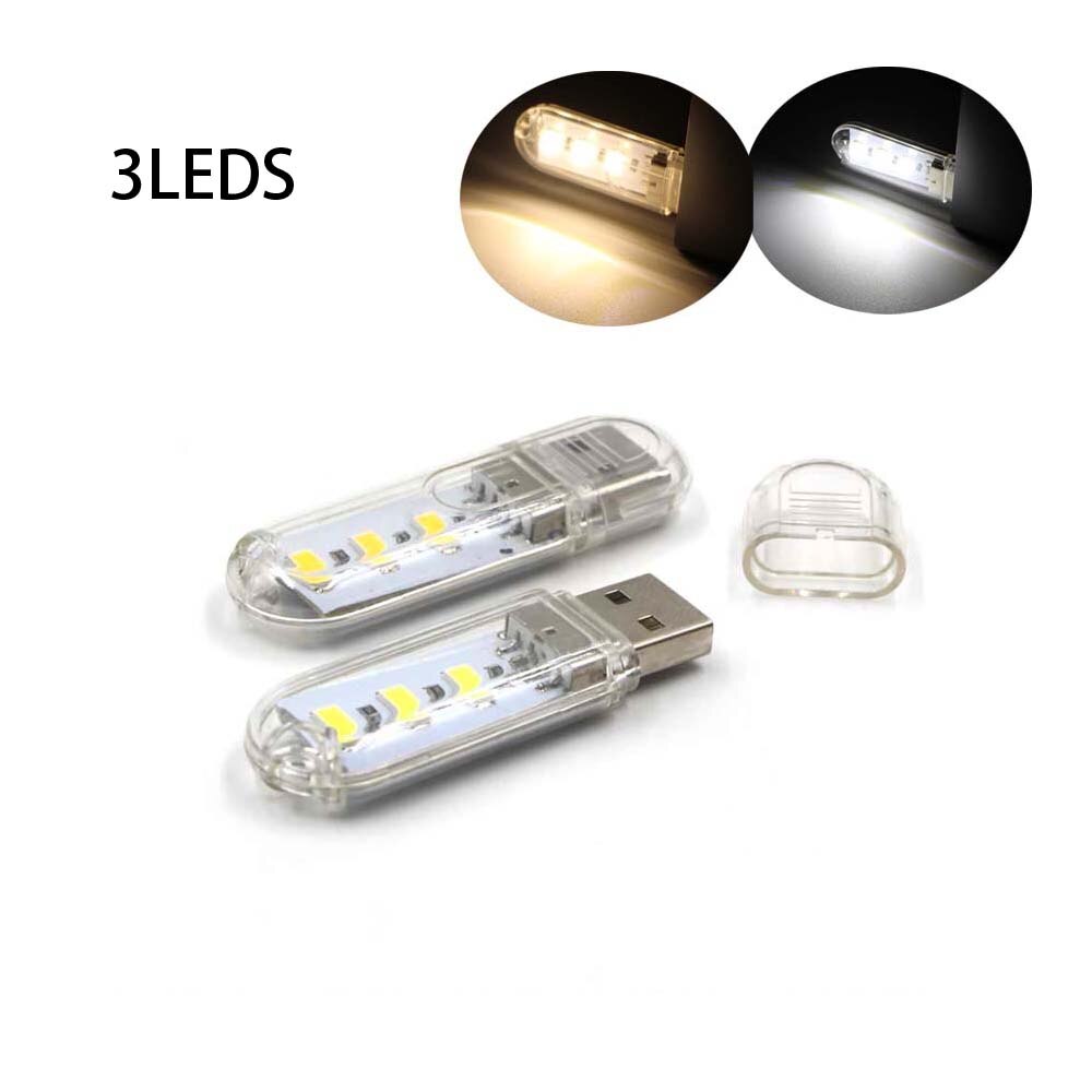 Foldable USB Led book Light Extension lamp Mini Portable Flexible night Light Reading Light 24 leds Mobile Power Computer Laptop: 3 leds / white