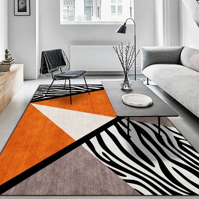 Creatieve Geometrische Woonkamer Tapijt Oranje Zebra Patroon Karpetten Licht Luxe Stijl Slaapkamer Nachtkastje Decor Antislip Vloer mat