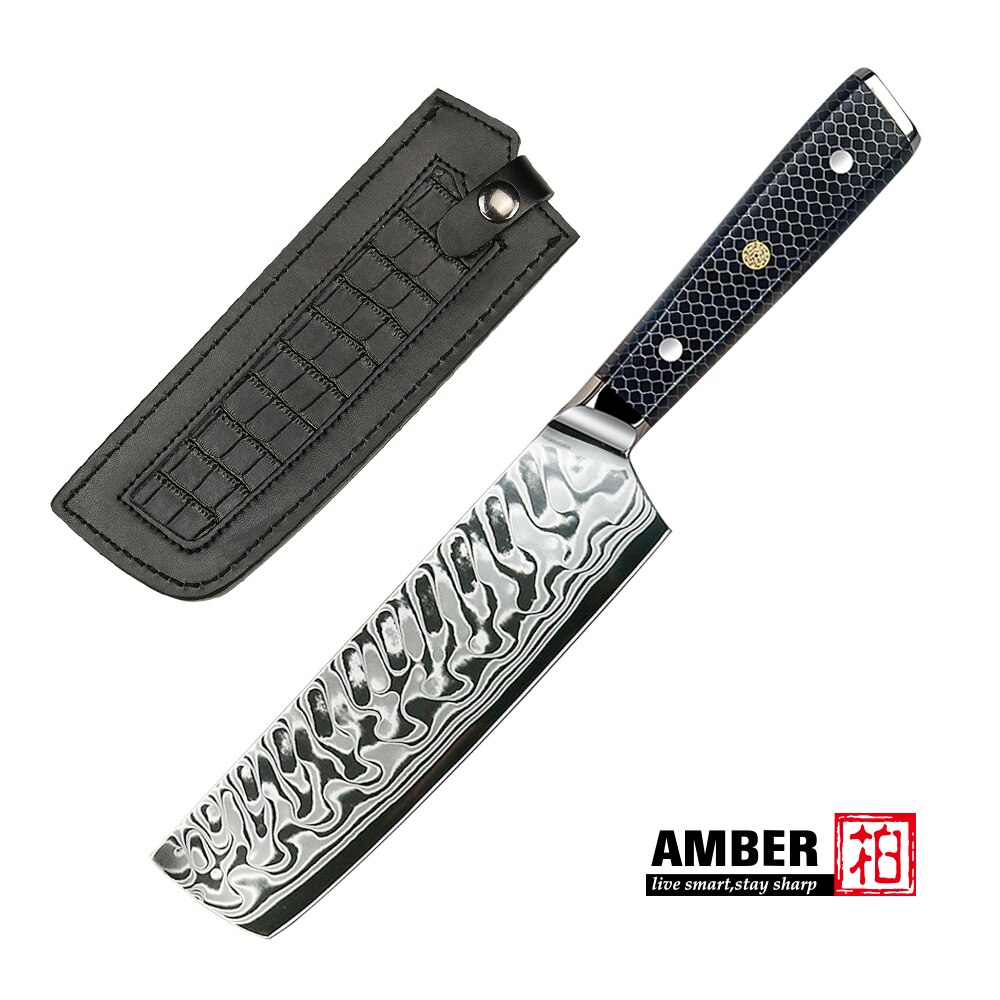 AMBER AUS10V Core Croco Pattern Knife With 2 Tones Blue Honey Comb Resin Chef Cleaver Kiritsuke Nakiri Santoku Ultral Sharp Cook