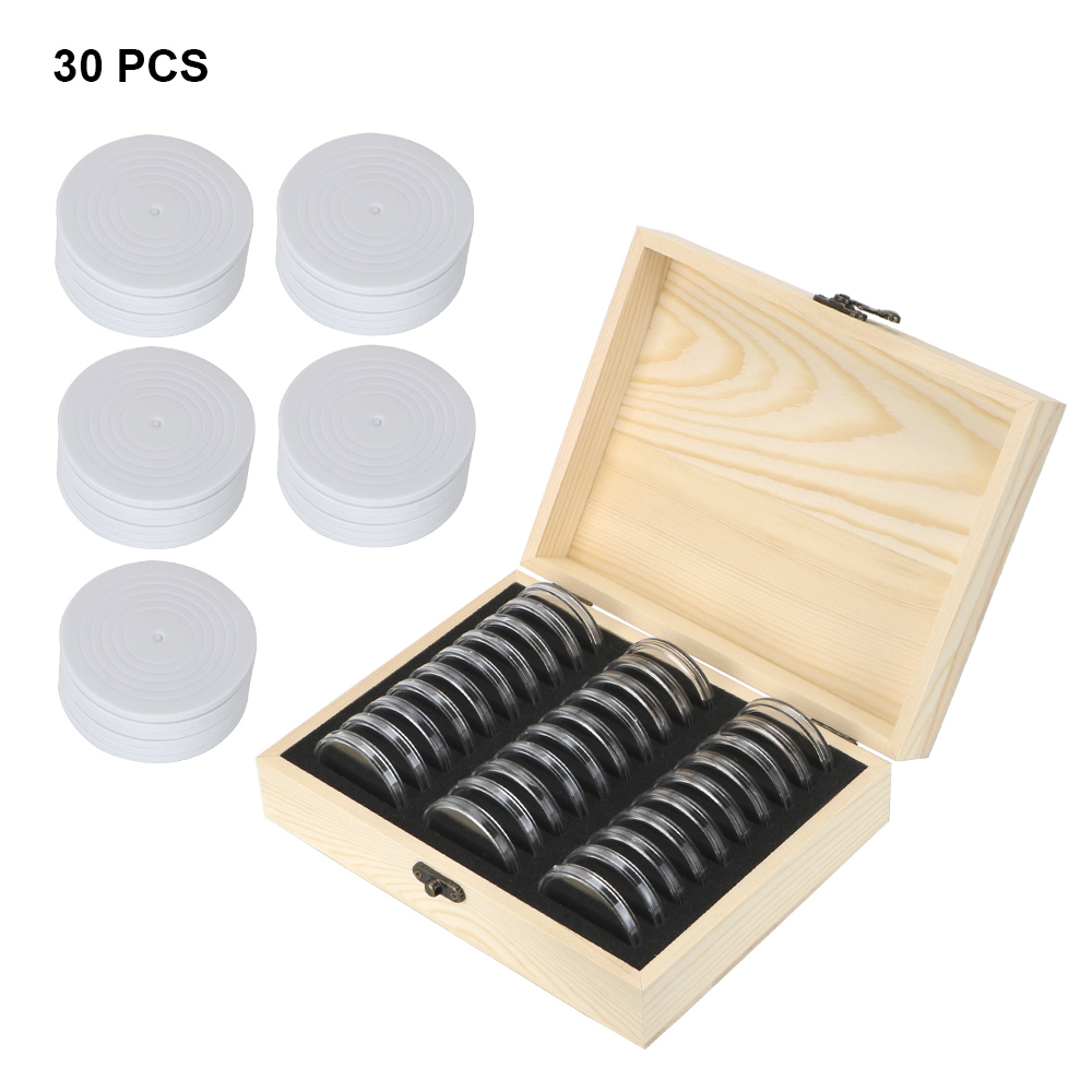 HILIFE Coin Storage Box With Adjustment Pad 20/30/50/100PCS Adjustable Wooden Commemorative Coin Collection Case Holder Capsules: Lilac