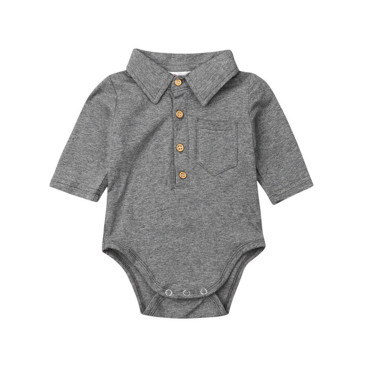 Baby Summer Clothing Infant Baby Boy Gentleman Solid Formal Bodysuit Short Sleeve Turn Down Collar Shirts Jumpsuit Set: Gray / 12M