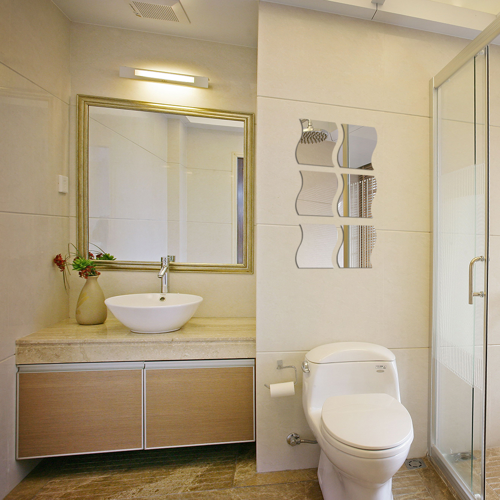 6 pièces 12*10cm bricolage 3D miroir autocollant mural vivant maison moderne auto-adhésif vague carré miroir autocollants décor à la maison
