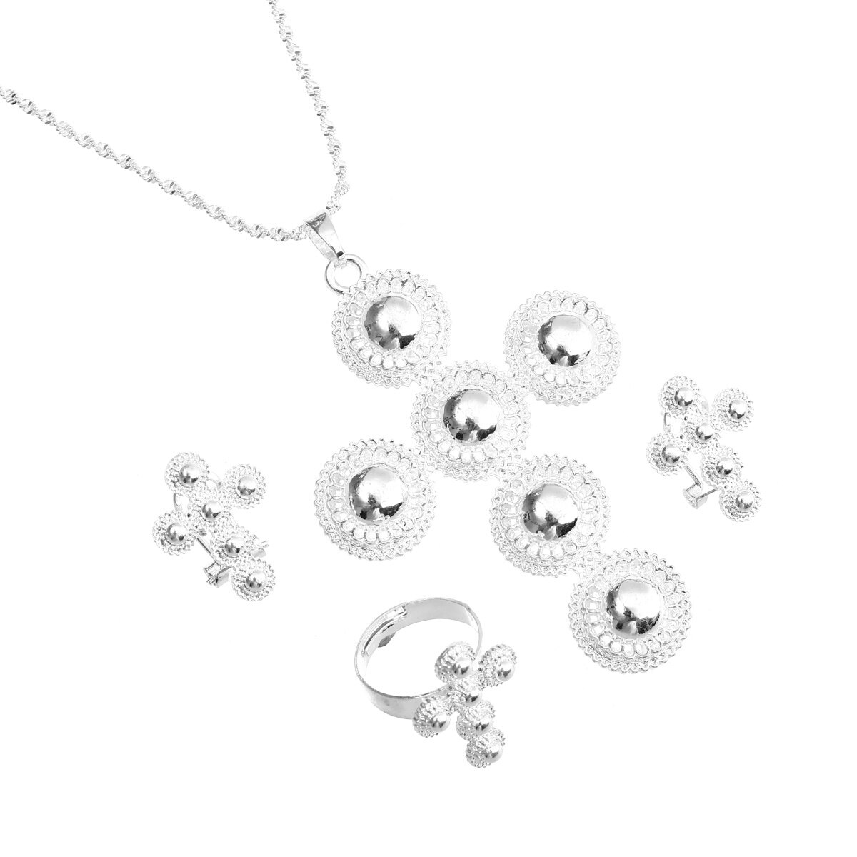 Set di gioielli con croce etiope orecchini con collana Color oro anello Habesha Africa regali di nozze