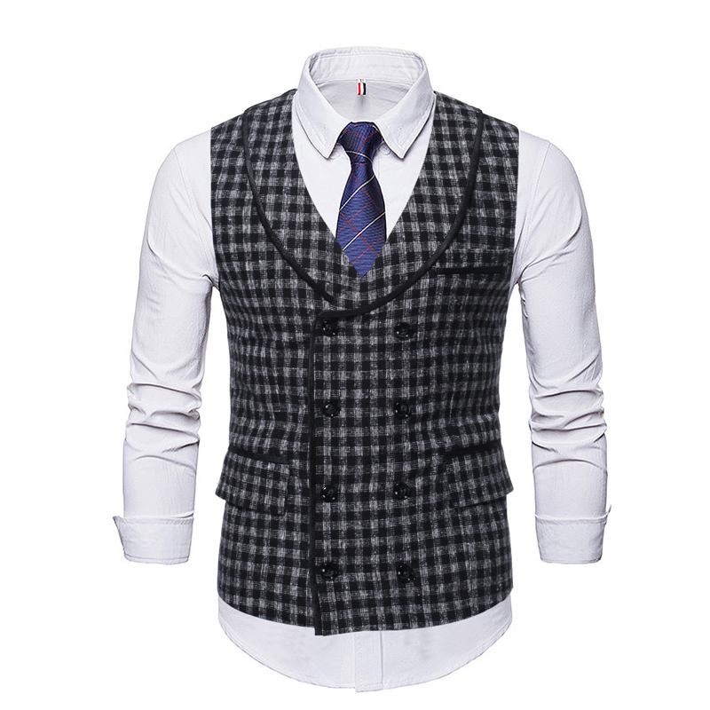 Herfst En Winter Vest Met Plaid Double Breasted Mannen Leisure Suit Vest