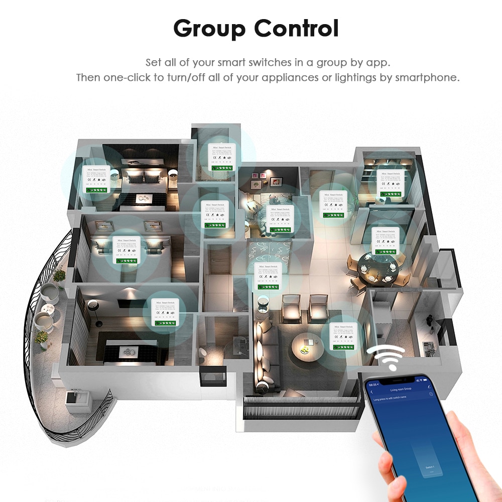 Tuya 16A MINI Wifi Switch DIY 2-way Control Timer Switches Relay Automation Modules Smart Life Work With Alexa Google Home Alice