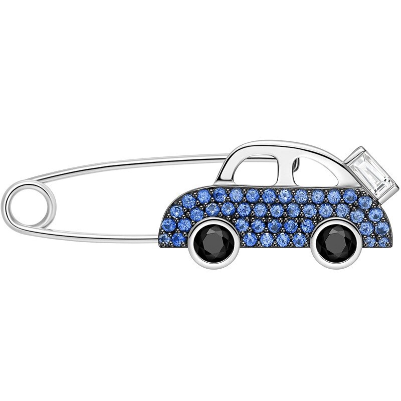 Cute 925 Sterling Silver Bus Car Brooch With Blue AAA Zircon Sweetie Van Food Travel Brooch Pin Women Girl Party Pin Jewelry: car