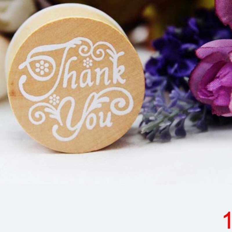Retro Round Wooden Stamp Popular Handwriting Wish Sentiment Wooden Rubber Round Stamp Floral Choose Word: thank you