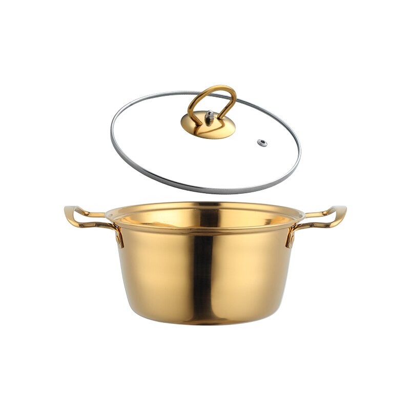 Marmite à soupe dorée de 18cm en acier inoxydable, avec couvercle, Pot en métal, outils de cuisine, ustensiles de cuisine ménagers pour cuisinière à Induction: Gold