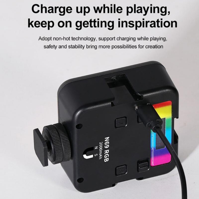 N69 mini-rgb-led-videoleuchten, mini-fotografiebeleuchtung, 360 °-vollfarbverstellung mit blitzschuh , ,2500-9000k magnete