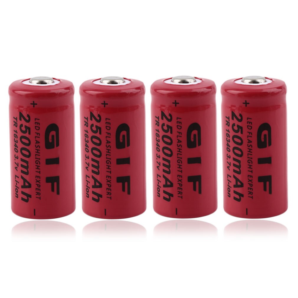 4 stk 16340 3.7v 2500 mah genopladelige li-ion batterier med 16340 oplader lithium li ion batterier med oplader rød