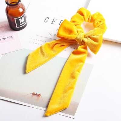 Kvinners bånd sløyfe fløyel hår scrunchies hår slips hår tilbehør hestehale holder hår: Ts1- gule