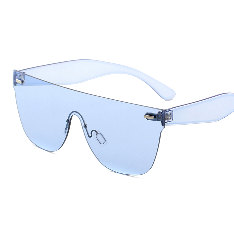 Naisten aurinkolasit trendituotteet oranssi sininen pinkki iso kehyksetön aurinkolasit naisten retro festivaali oculos de sol feminino: Sininen